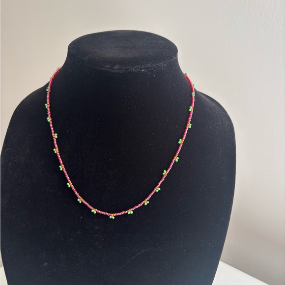 Handmade Pink Beaded Necklace with Green Accent Beads - Picture 7 of 7